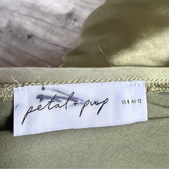 New! Petal + Pup Grasie Olive Green Satin Halter Maxi Dress Size 8 41370 - Picture 10 of 14
